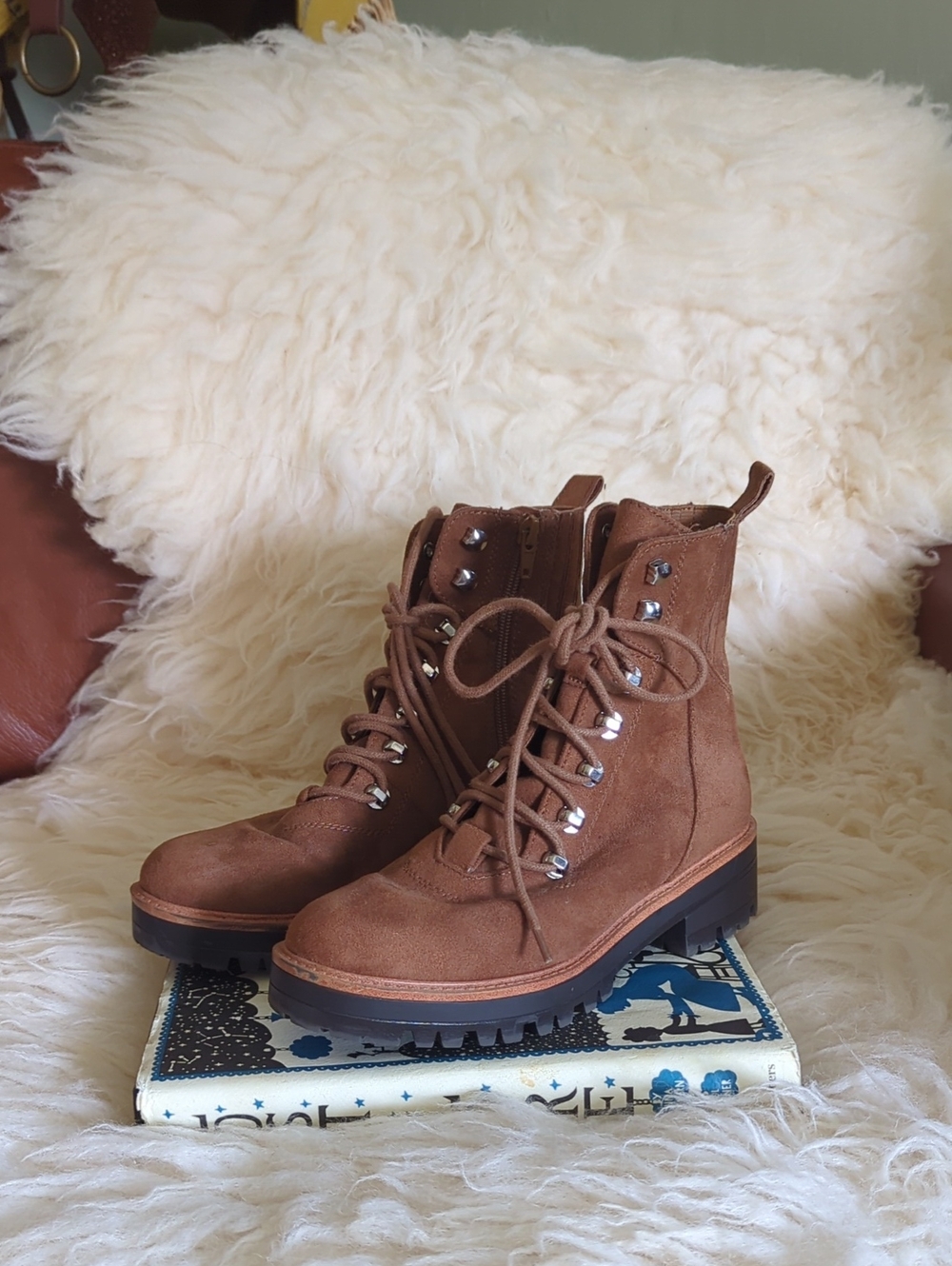 Nine West - Sueded Lace-Up Hiking Boots In Light Brown